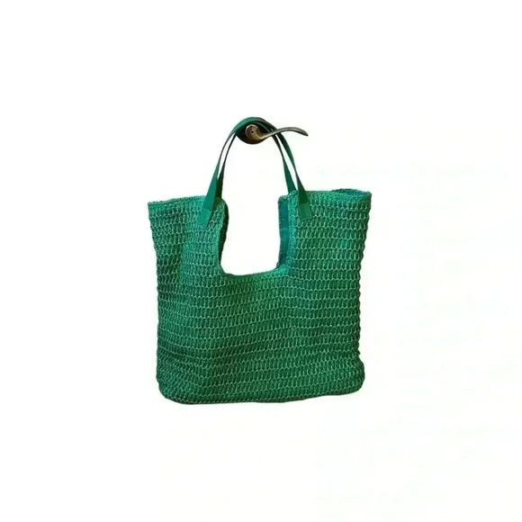 H&M Large Straw Shopper * Green 💚 - Rare Find - Picture 2 of 4